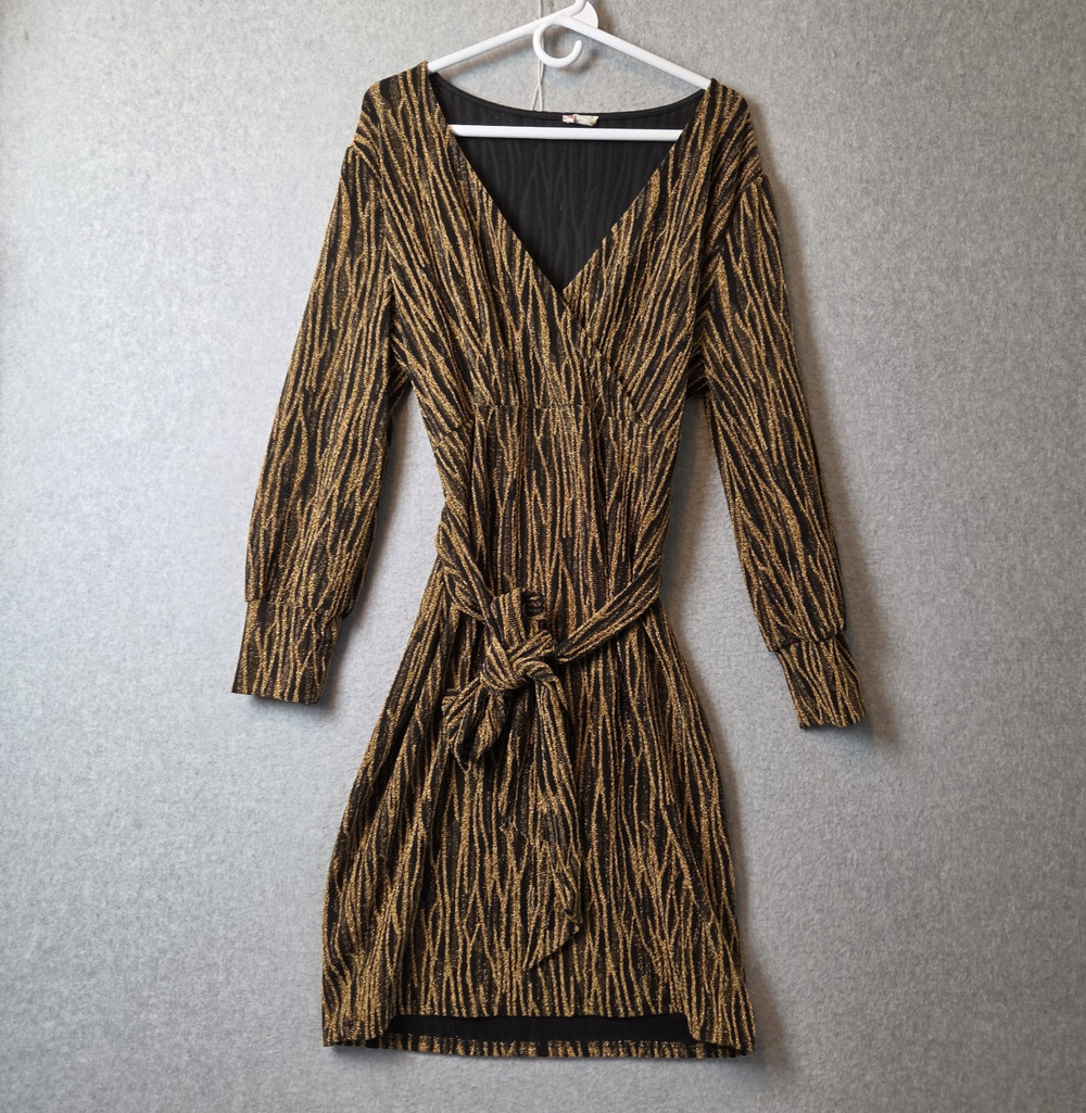 Blue Leopard Metallic Gold Stripe LS Belted Mini Dress Women's Plus 2X Stretch